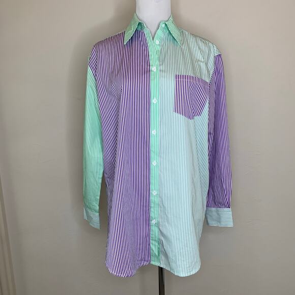 Solid & Striped Colorblock Shirt Coverup Sz XS Green Purple White NWOT - Picture 1 of 11